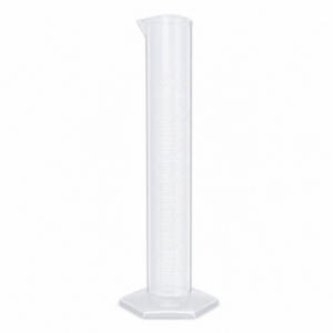 Transparent 100ml graduated measuring cylinder on white background