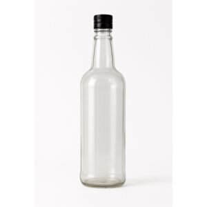 Empty glass bottle with black cap