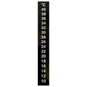 Thermometer strip showing temperatures from 10°C to 40°C.
