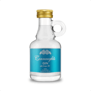 Connaughts gin bottle with gold cap, blue label.