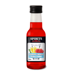Raspberry lemonade flavoured vodka bottle, 50ml size.