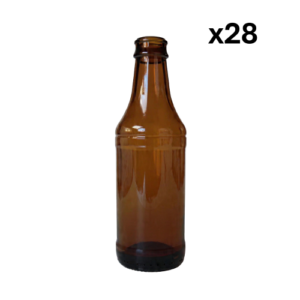 Brown glass bottle with x28 label