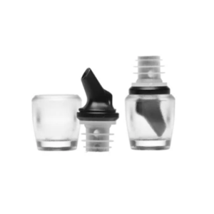 Glass oil bottle with black pour spout