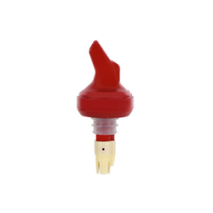 Red plastic bottle pourer with tapered spout