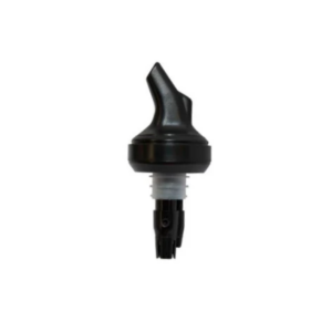 Black plastic bottle pour spout on white background