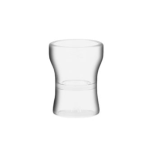 Clear double-walled glass cup on white background