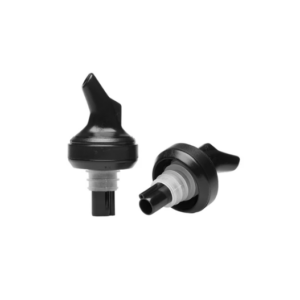 Two black bottle pourer spouts on white background